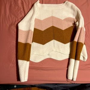 Shirt long sleeve white pink a brown orange color medium to small